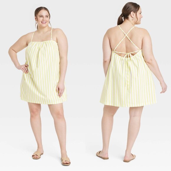 Large - Womens Sleeveless Shift Mini Dress - A New Day - Yellow Striped - Picture 5 of 10